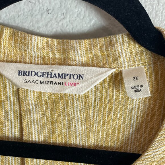 Isaac Mizrahi Live Bridgehampton Womens Plus 2X Mustard Striped Linen Tunic Top - Picture 3 of 9
